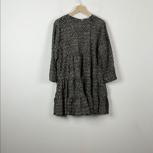 Zara Leopard Print Babydoll Long Sleeve Ruffle Crewneck Flowy Women's  L Dress